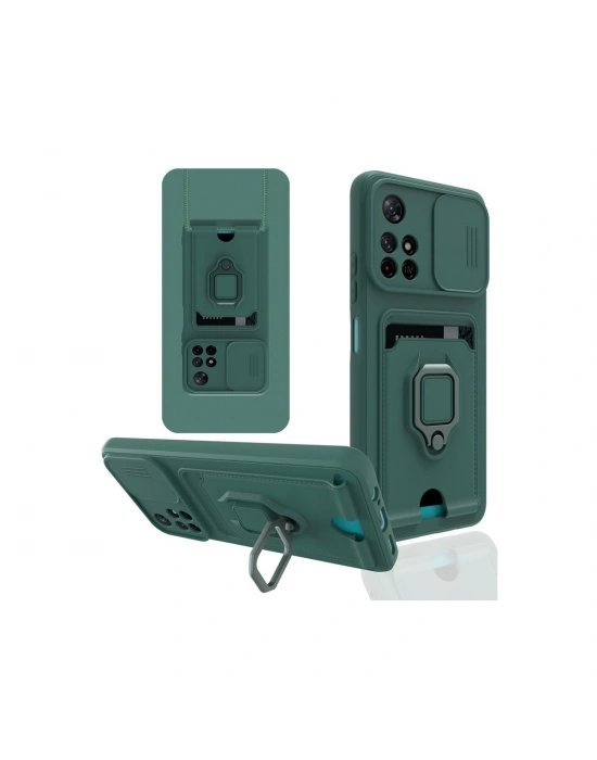 Newface Xiaomi Redmi Note 11T Kılıf Zuma Kartvizitli Yüzüklü Silikon - Yeşil