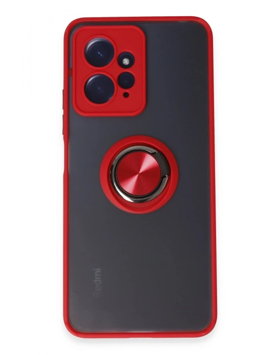 Newface Xiaomi Redmi Note 12 4G Kılıf Montreal Yüzüklü Silikon Kapak - Kırmızı