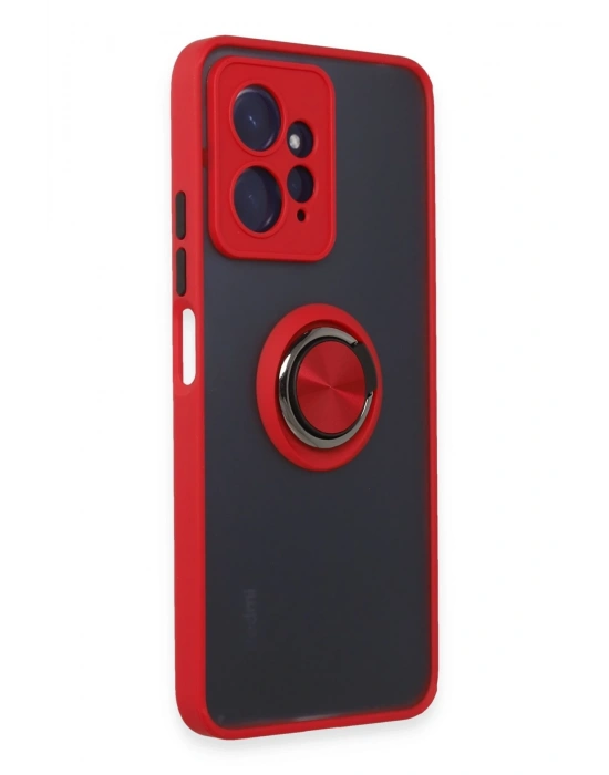 Newface Xiaomi Redmi Note 12 4G Kılıf Montreal Yüzüklü Silikon Kapak - Kırmızı