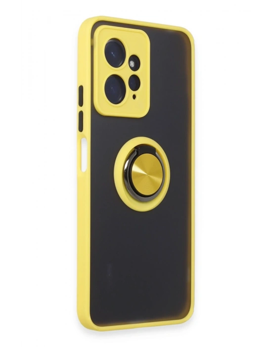 Newface Xiaomi Redmi Note 12 4G Kılıf Montreal Yüzüklü Silikon Kapak - Sarı