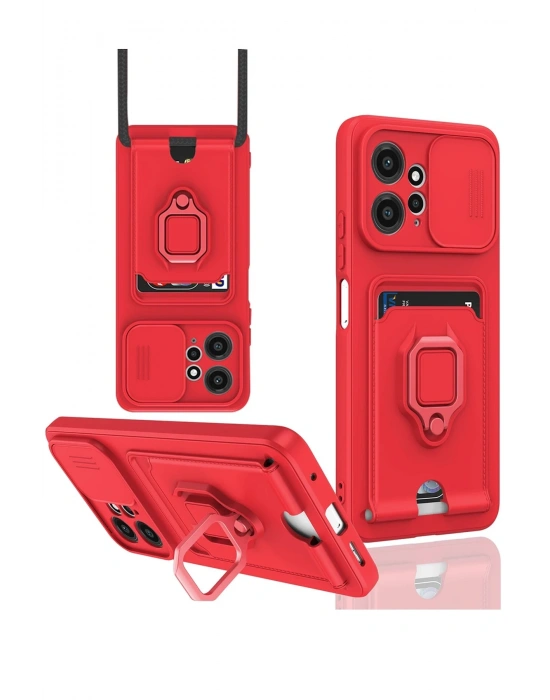 Newface Xiaomi Redmi Note 12 4G Kılıf Zuma Kartvizitli Yüzüklü Silikon - Kırmızı