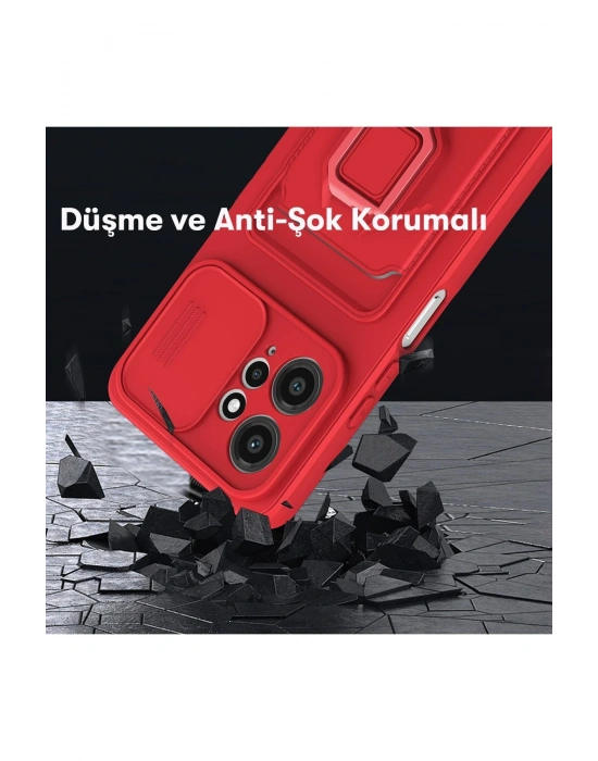 Newface Xiaomi Redmi Note 12 4G Kılıf Zuma Kartvizitli Yüzüklü Silikon - Kırmızı