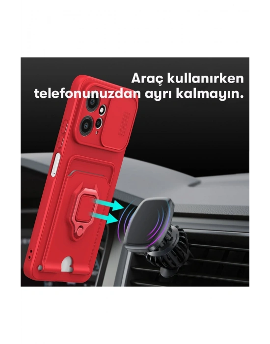 Newface Xiaomi Redmi Note 12 4G Kılıf Zuma Kartvizitli Yüzüklü Silikon - Kırmızı