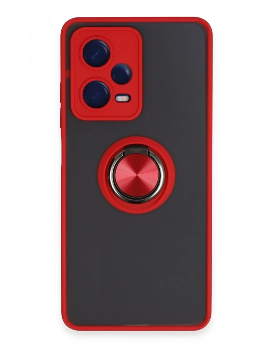 Newface Xiaomi Redmi Note 12 5G Kılıf Montreal Yüzüklü Silikon Kapak - Kırmızı