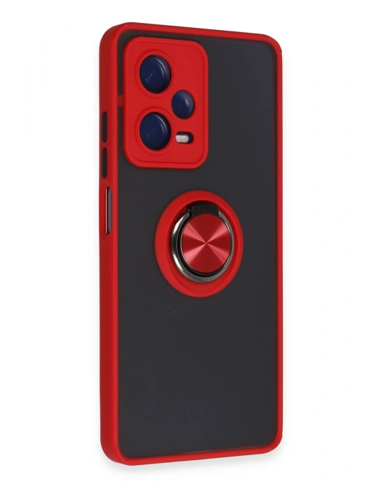 Newface Xiaomi Redmi Note 12 5G Kılıf Montreal Yüzüklü Silikon Kapak - Kırmızı