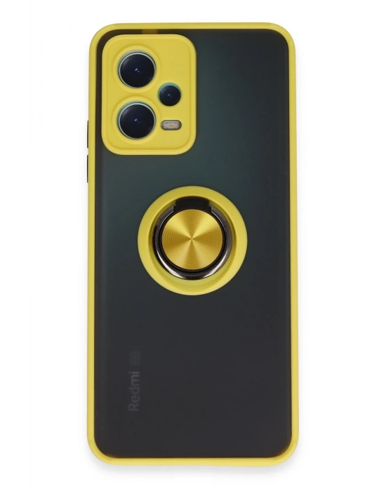 Newface Xiaomi Redmi Note 12 5G Kılıf Montreal Yüzüklü Silikon Kapak - Sarı