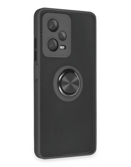 Newface Xiaomi Redmi Note 12 5G Kılıf Montreal Yüzüklü Silikon Kapak - Siyah