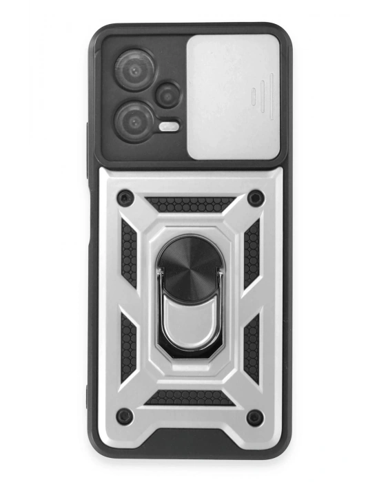 Newface Xiaomi Redmi Note 12 5G Kılıf Pars Lens Yüzüklü Silikon - Gümüş