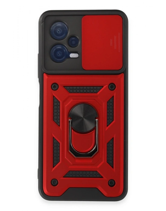 Newface Xiaomi Redmi Note 12 5G Kılıf Pars Lens Yüzüklü Silikon - Kırmızı