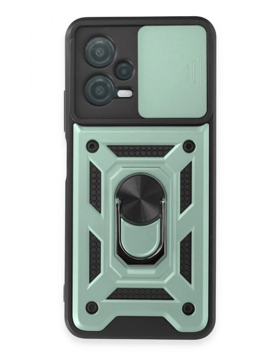 Newface Xiaomi Redmi Note 12 5G Kılıf Pars Lens Yüzüklü Silikon - Yeşil