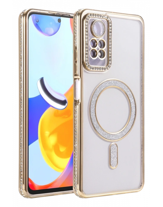 Newface Xiaomi Redmi Note 12 Pro 4G Joke Simli Magneticsafe Kılıf - Gold