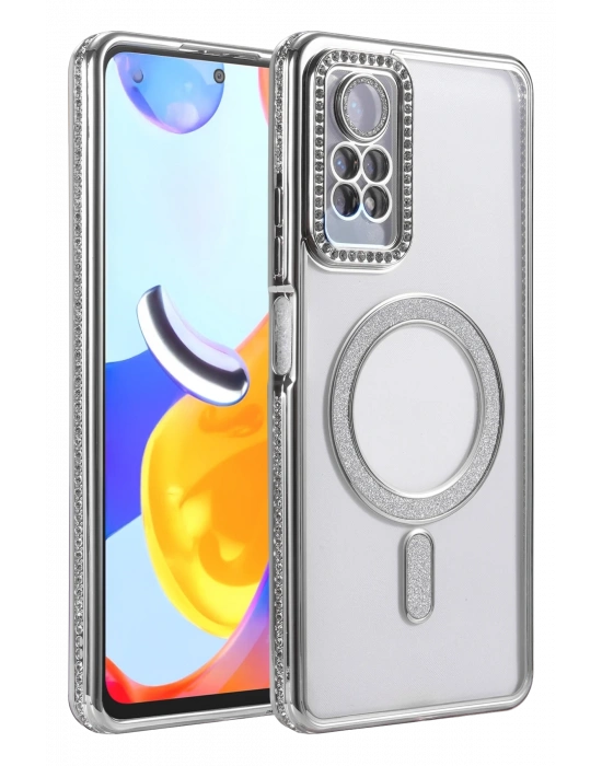 Newface Xiaomi Redmi Note 12 Pro 4G Joke Simli Magneticsafe Kılıf - Gümüş