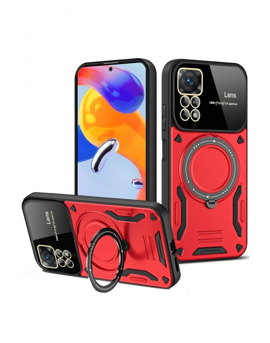 Newface Xiaomi Redmi Note 12 Pro 4G Kılıf Joy Lens Standlı Kapak - Kırmızı
