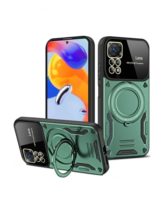 Newface Xiaomi Redmi Note 12 Pro 4G Kılıf Joy Lens Standlı Kapak - Koyu Yeşil