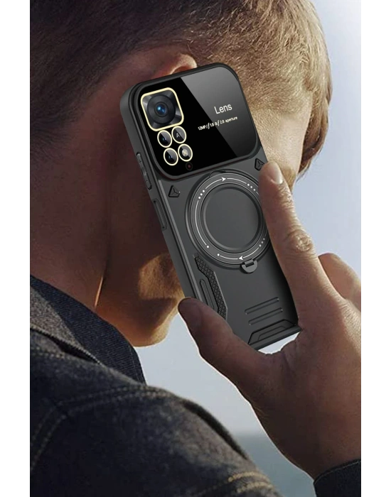 Newface Xiaomi Redmi Note 12 Pro 4G Kılıf Joy Lens Standlı Kapak - Koyu Yeşil