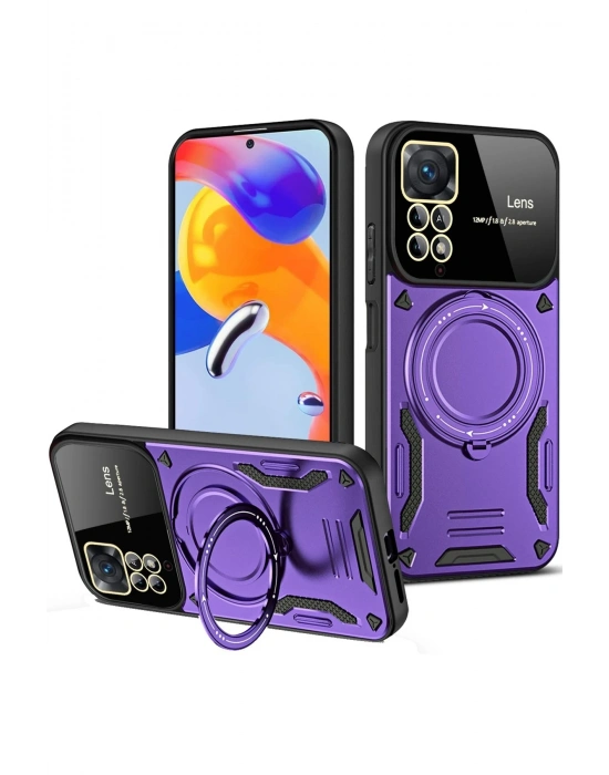 Newface Xiaomi Redmi Note 12 Pro 4G Kılıf Joy Lens Standlı Kapak - Mor