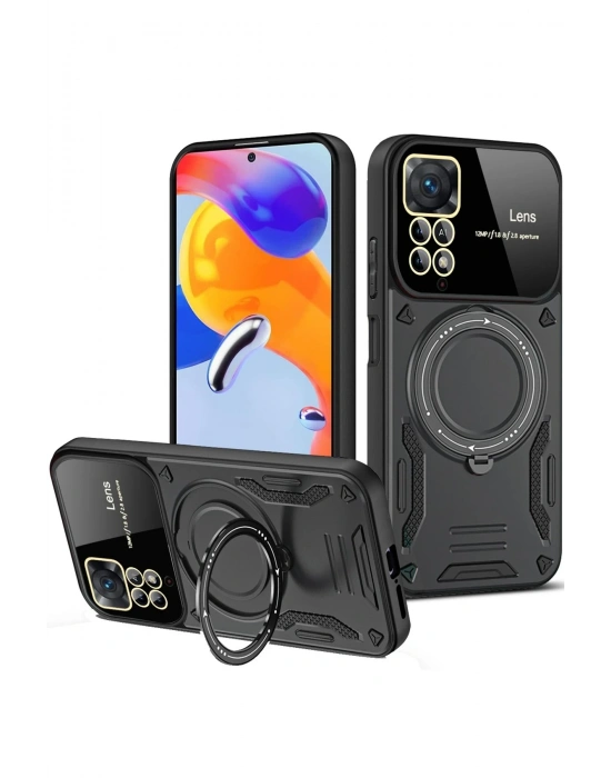 Newface Xiaomi Redmi Note 12 Pro 4G Kılıf Joy Lens Standlı Kapak - Siyah