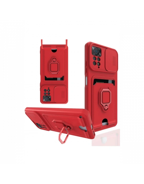 Newface Xiaomi Redmi Note 12 Pro 4G Kılıf Zuma Kartvizitli Yüzüklü Silikon - Kırmızı