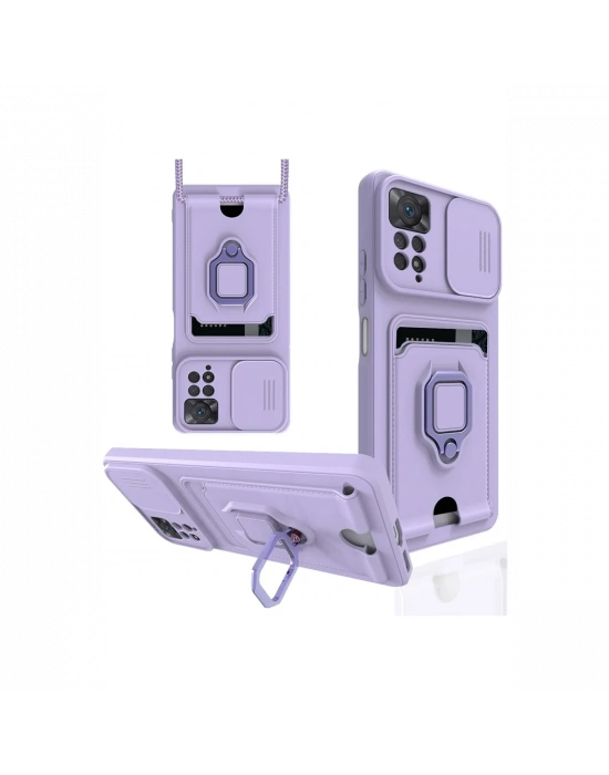 Newface Xiaomi Redmi Note 12 Pro 4G Kılıf Zuma Kartvizitli Yüzüklü Silikon - Lila