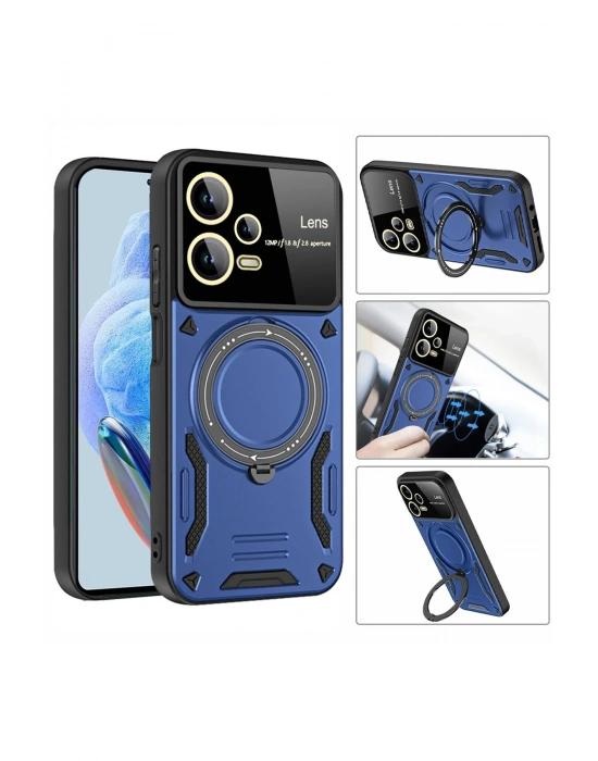 Newface Xiaomi Redmi Note 12 Pro 5G Kılıf Joy Lens Standlı Kapak - Kırmızı