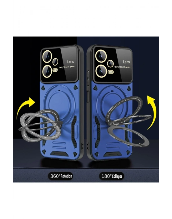 Newface Xiaomi Redmi Note 12 Pro 5G Kılıf Joy Lens Standlı Kapak - Koyu Yeşil