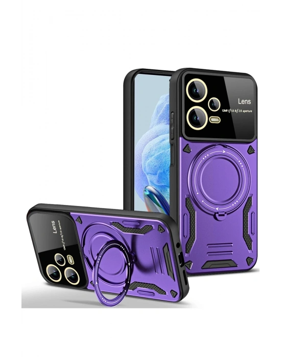 Newface Xiaomi Redmi Note 12 Pro 5G Kılıf Joy Lens Standlı Kapak - Mor