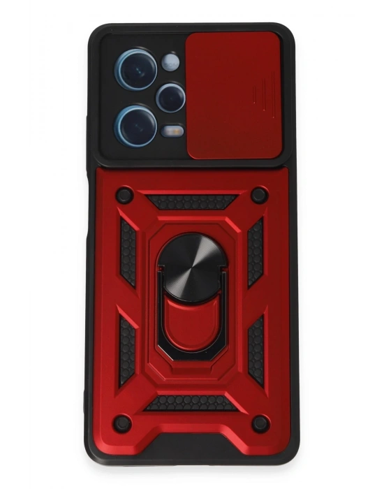 Newface Xiaomi Redmi Note 12 Pro 5G Kılıf Pars Lens Yüzüklü Silikon - Kırmızı