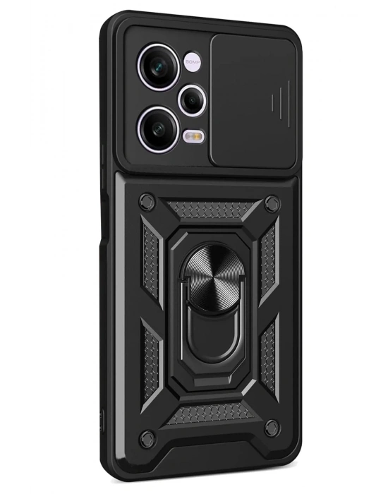 Newface Xiaomi Redmi Note 12 Pro 5G Kılıf Pars Lens Yüzüklü Silikon - Siyah