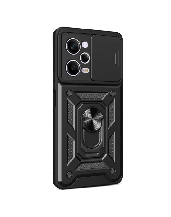 Newface Xiaomi Redmi Note 12 Pro 5G Kılıf Pars Lens Yüzüklü Silikon - Siyah