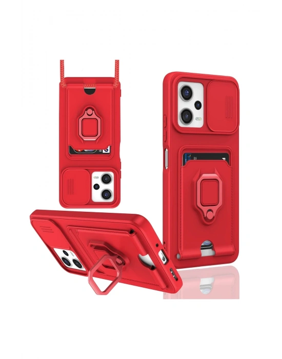 Newface Xiaomi Redmi Note 12 Pro 5G Kılıf Zuma Kartvizitli Yüzüklü Silikon - Kırmızı