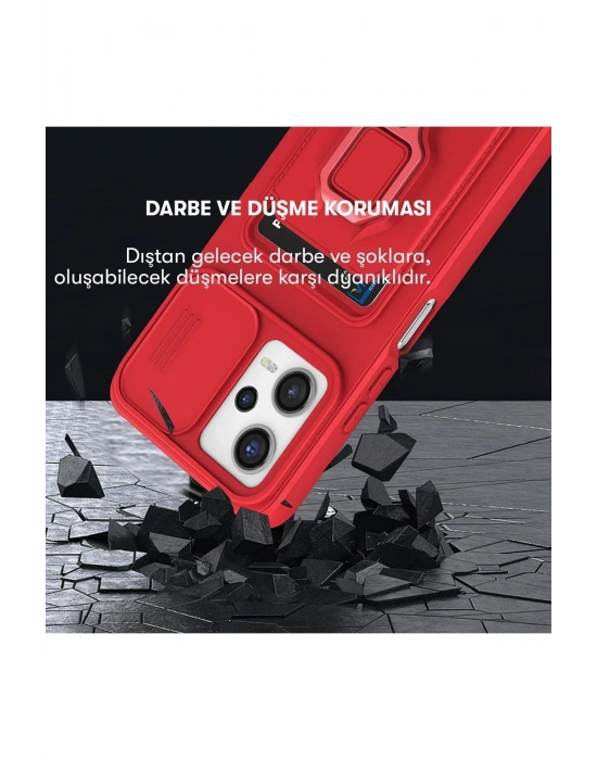 Newface Xiaomi Redmi Note 12 Pro 5G Kılıf Zuma Kartvizitli Yüzüklü Silikon - Kırmızı