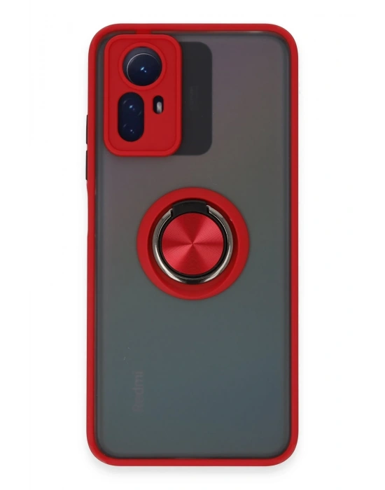 Newface Xiaomi Redmi Note 12S Kılıf Montreal Yüzüklü Silikon Kapak - Kırmızı