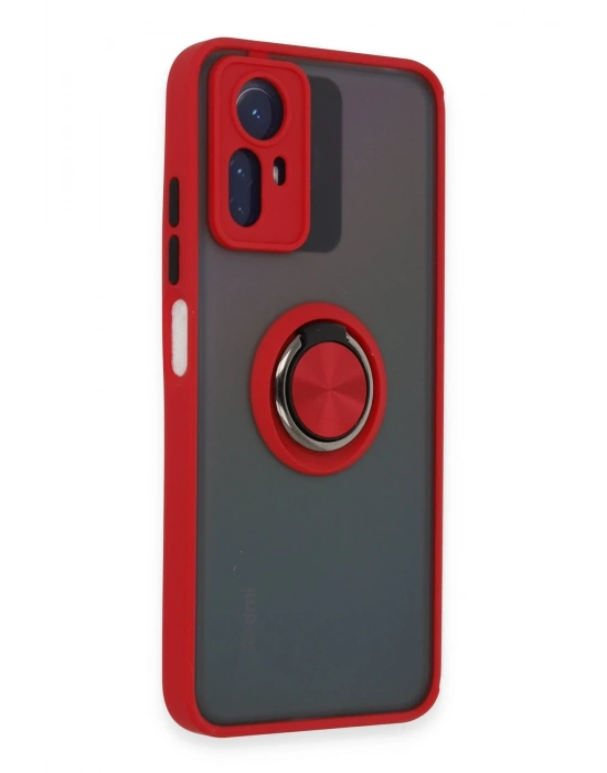 Newface Xiaomi Redmi Note 12S Kılıf Montreal Yüzüklü Silikon Kapak - Kırmızı