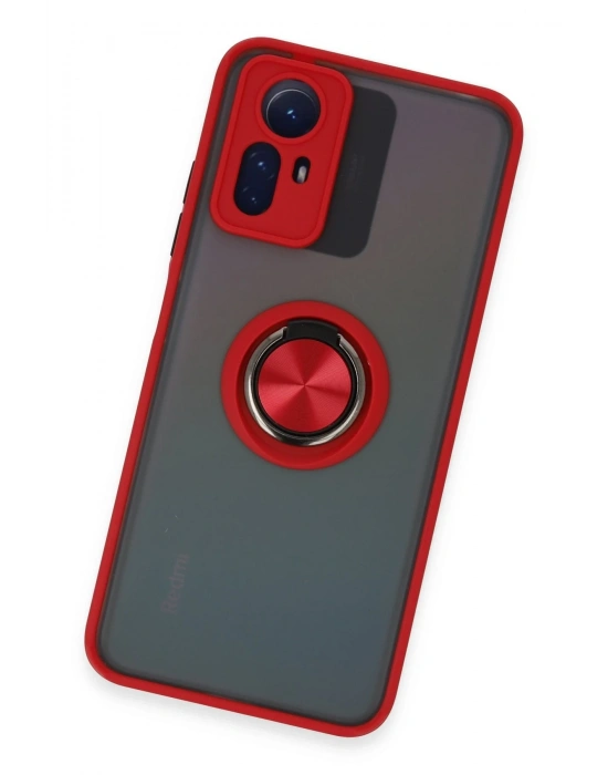 Newface Xiaomi Redmi Note 12S Kılıf Montreal Yüzüklü Silikon Kapak - Kırmızı