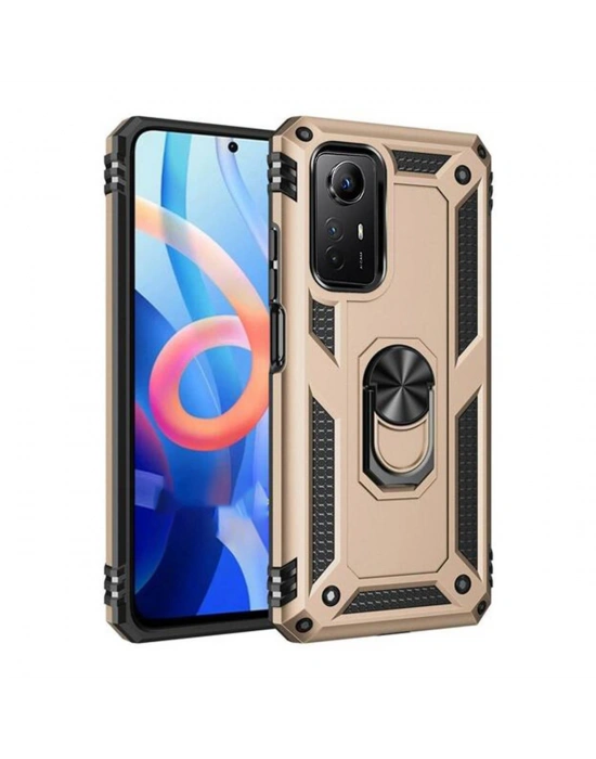 Newface Xiaomi Redmi Note 12S Kılıf Sofya Yüzüklü Silikon Kapak - Gold