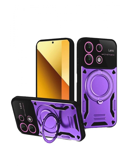 Newface Xiaomi Redmi Note 13 4G Kılıf Joy Lens Standlı Kapak - Mor