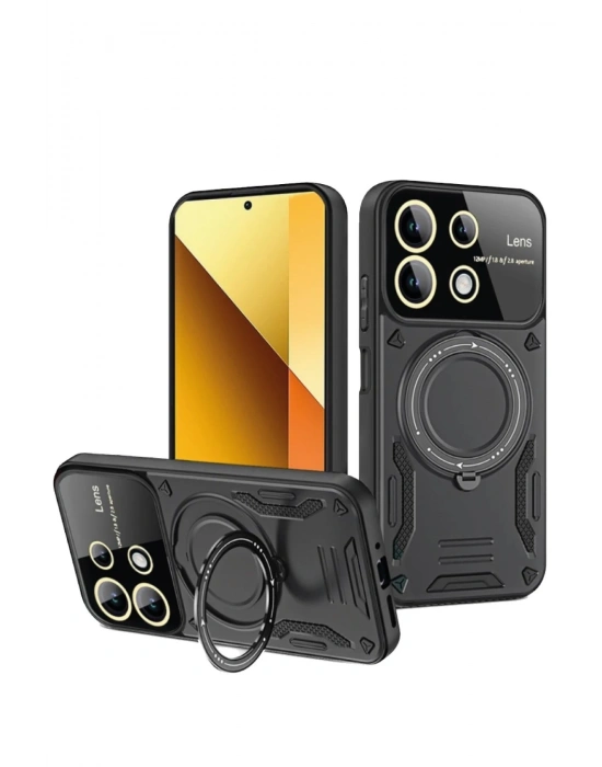 Newface Xiaomi Redmi Note 13 4G Kılıf Joy Lens Standlı Kapak - Siyah