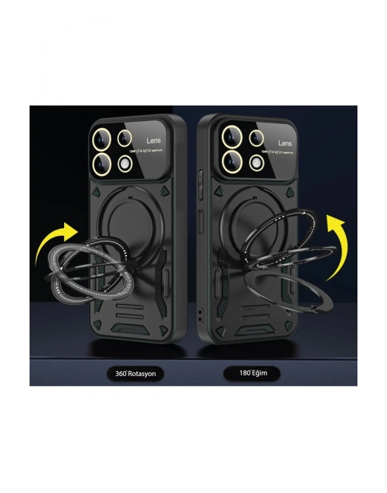 Newface Xiaomi Redmi Note 13 4G Kılıf Joy Lens Standlı Kapak - Siyah