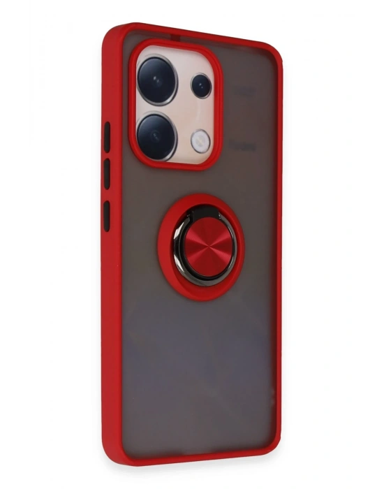 Newface Xiaomi Redmi Note 13 4G Kılıf Montreal Yüzüklü Silikon Kapak - Kırmızı