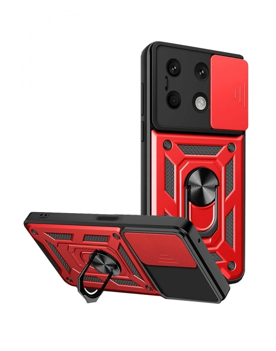 Newface Xiaomi Redmi Note 13 4G Kılıf Pars Lens Yüzüklü Silikon - Kırmızı