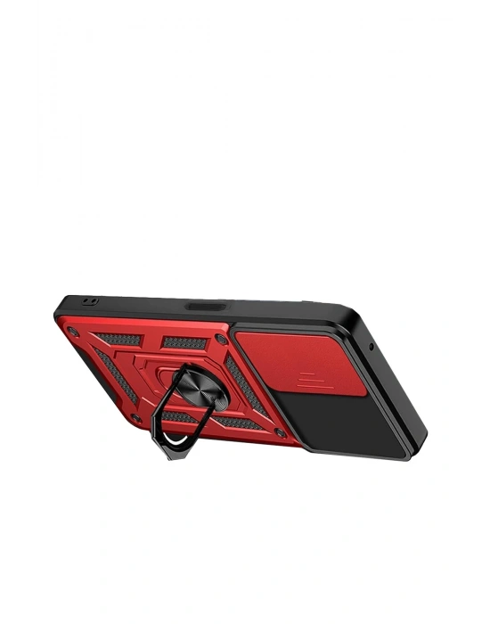 Newface Xiaomi Redmi Note 13 4G Kılıf Pars Lens Yüzüklü Silikon - Kırmızı