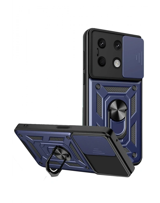 Newface Xiaomi Redmi Note 13 4G Kılıf Pars Lens Yüzüklü Silikon - Lacivert