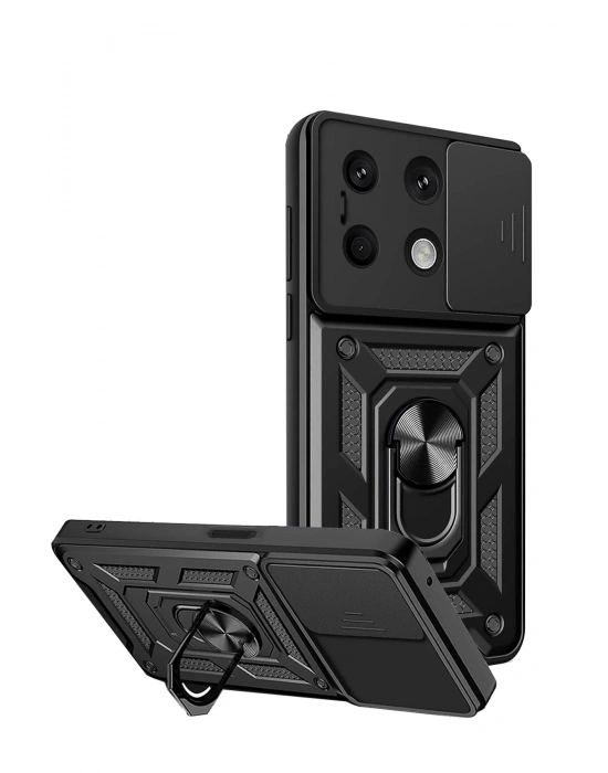 Newface Xiaomi Redmi Note 13 4G Kılıf Pars Lens Yüzüklü Silikon - Siyah