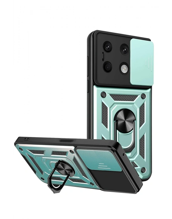 Newface Xiaomi Redmi Note 13 4G Kılıf Pars Lens Yüzüklü Silikon - Yeşil