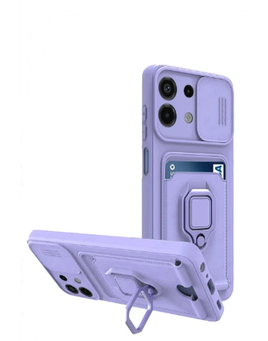 Newface Xiaomi Redmi Note 13 4G Kılıf Zuma Kartvizitli Yüzüklü Silikon - Lila