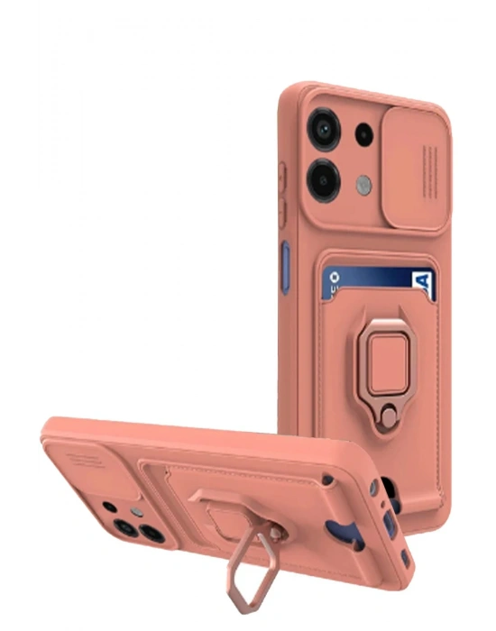 Newface Xiaomi Redmi Note 13 4G Kılıf Zuma Kartvizitli Yüzüklü Silikon - Pembe