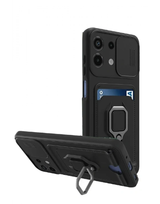 Newface Xiaomi Redmi Note 13 4G Kılıf Zuma Kartvizitli Yüzüklü Silikon - Siyah