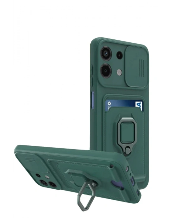 Newface Xiaomi Redmi Note 13 4G Kılıf Zuma Kartvizitli Yüzüklü Silikon - Yeşil