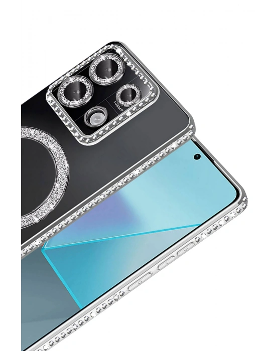 Newface Xiaomi Redmi Note 13 Pro 4G Joke Simli Magneticsafe Kılıf - Gümüş