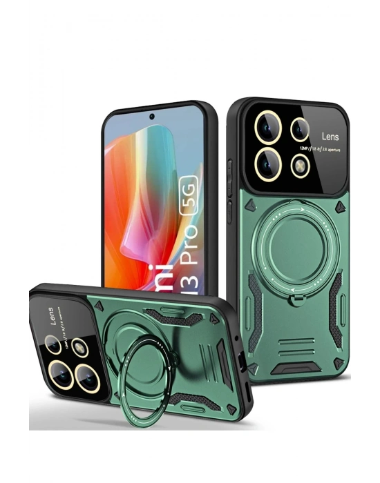 Newface Xiaomi Redmi Note 13 Pro 4G Kılıf Joy Lens Standlı Kapak - Koyu Yeşil